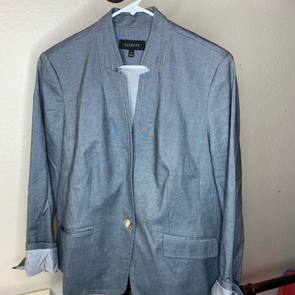 Talbots Lightweight One-button Fully Lined Jacket - Blue Size 14